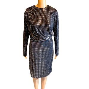 Silver Black Metallic New York & Co Dress Womens Size Large